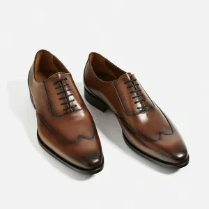 Handmade Brown Wingtip Leather Dress Shoes for Men