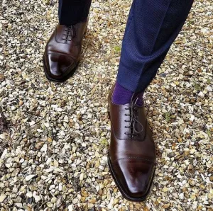 Handmade Dark Brown Cap Toe Oxford Shoes for Men