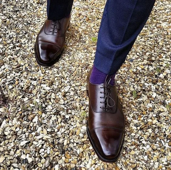 Handmade Dark Brown Cap Toe Oxford Shoes for Men