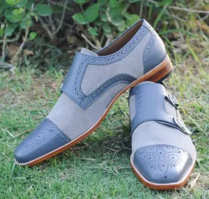 Handmade Formal Monk Shoes, Leather Dress Shoes for Men