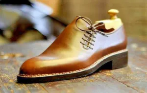 Handmade Goodyear Welted Tan Oxford Leather Dress Shoes