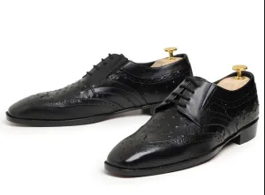 Handmade Men's Wingtip Black Ostrich Dress Shoes