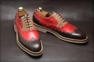Handmade Multi-Color Wingtip Casual Shoes with Crepe Sole