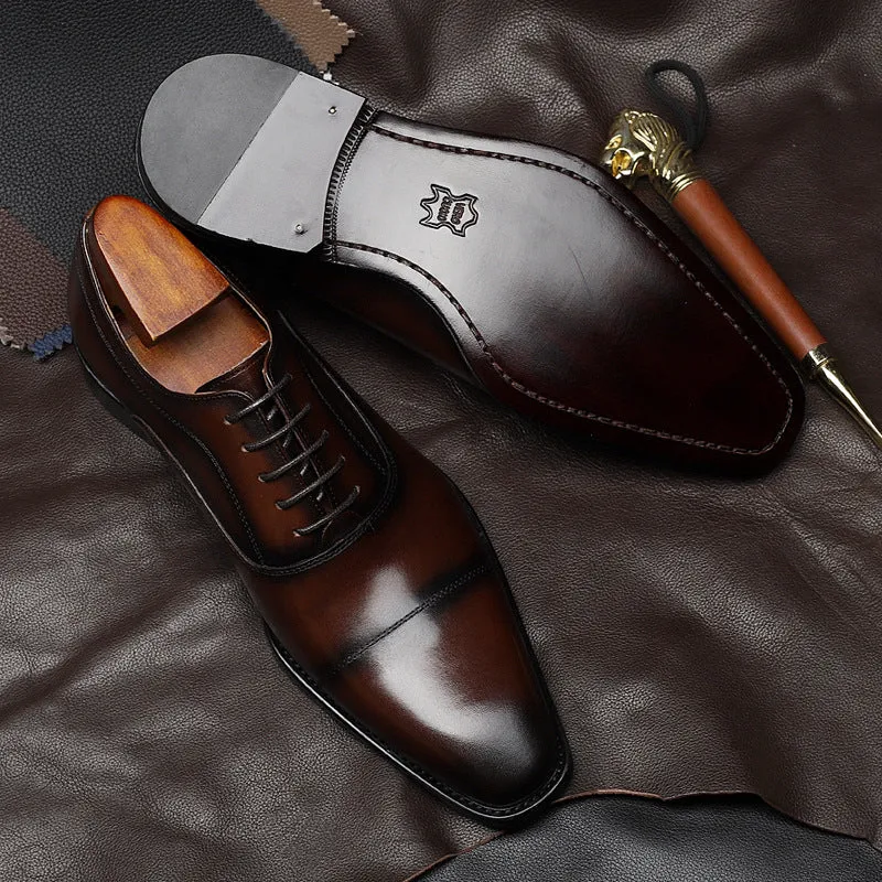 Handmade Premium Leather Cap-Toe Oxford Dress Shoes