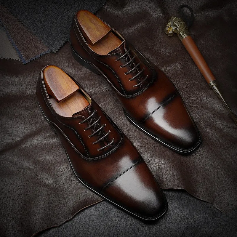 Handmade Premium Leather Cap-Toe Oxford Dress Shoes