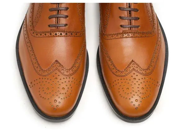 Handmade Tan Wingtip Brogue Dress Shoes for Men