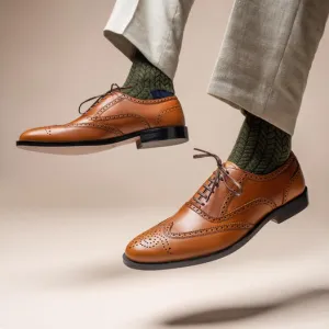 Handmade Tan Wingtip Brogue Dress Shoes for Men