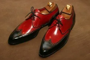 Handmade Two-Tone Leather Wingtip Dress Shoes for Men