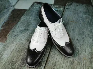 Handmade Two-tone Wingtip Brogue Dress Shoes for Men