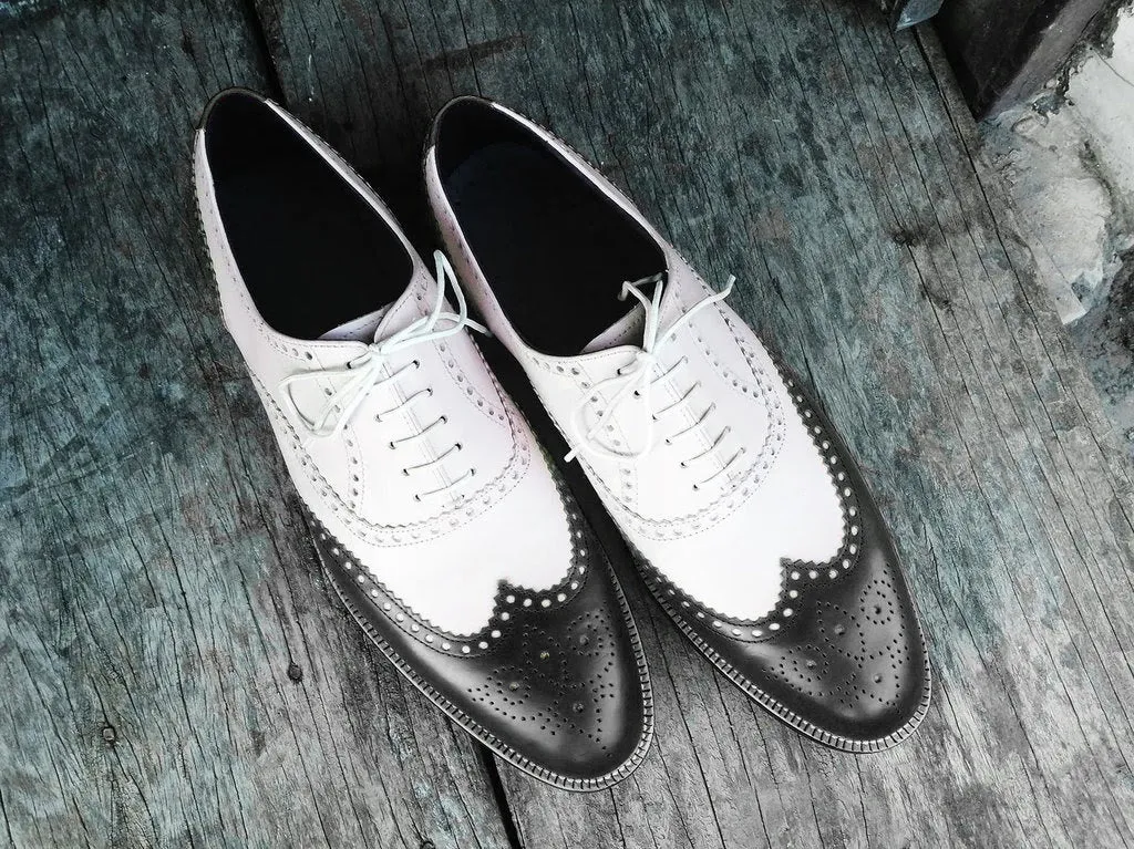 Handmade Two-tone Wingtip Brogue Dress Shoes for Men