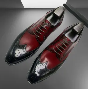 Handmade Wingtip Brogue Dress Shoes for Men - Two-Tone Formal Footwear