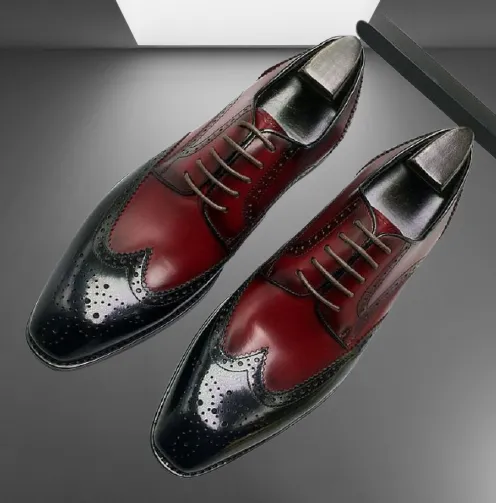 Handmade Wingtip Brogue Dress Shoes for Men - Two-Tone Formal Footwear