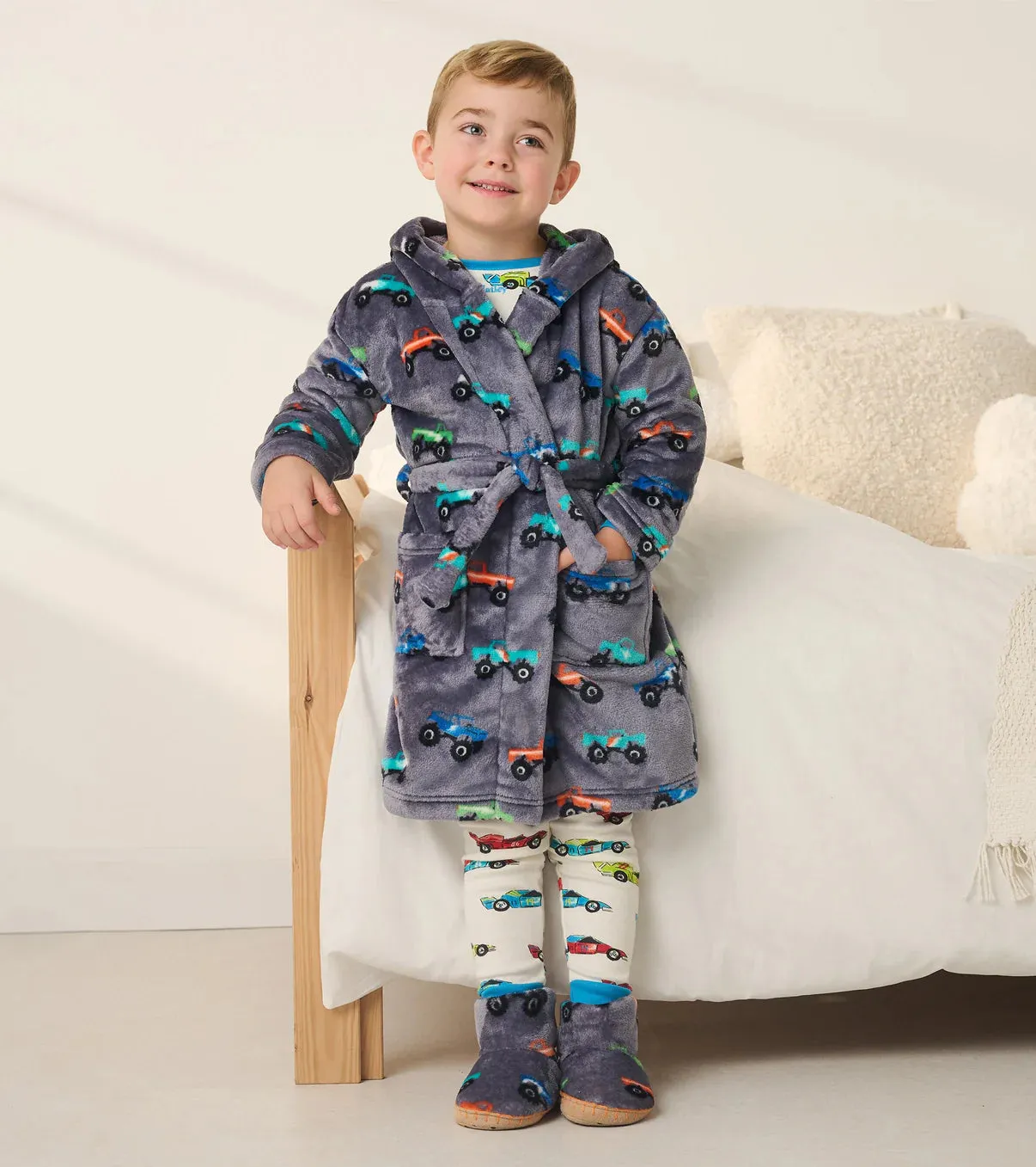 Hatley Boys Fuzzy Fleece Slippers - Monster Trucks