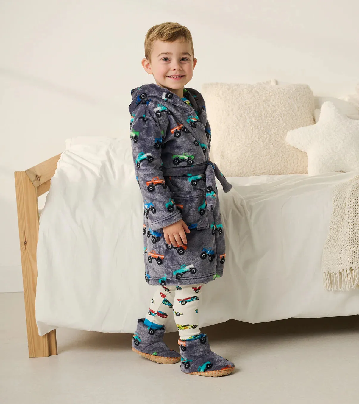 Hatley Boys Fuzzy Fleece Slippers - Monster Trucks