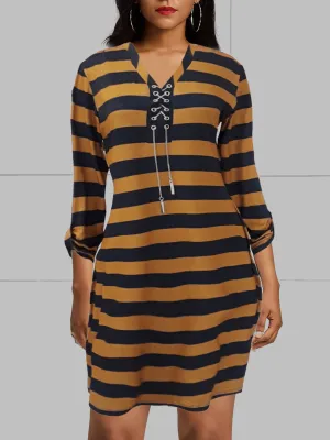 Heart Chain Bodycon Brown Black Stripe Dress