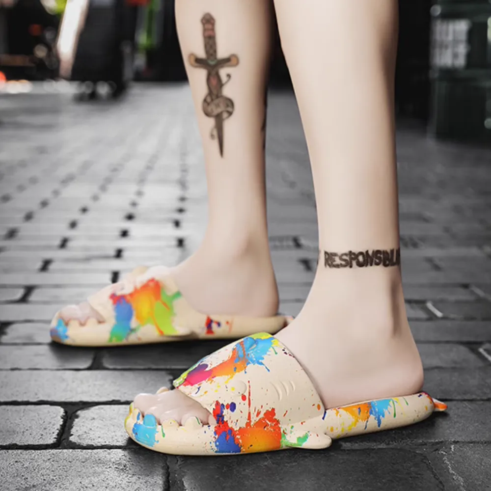 High Street Shark Graffiti Slippers
