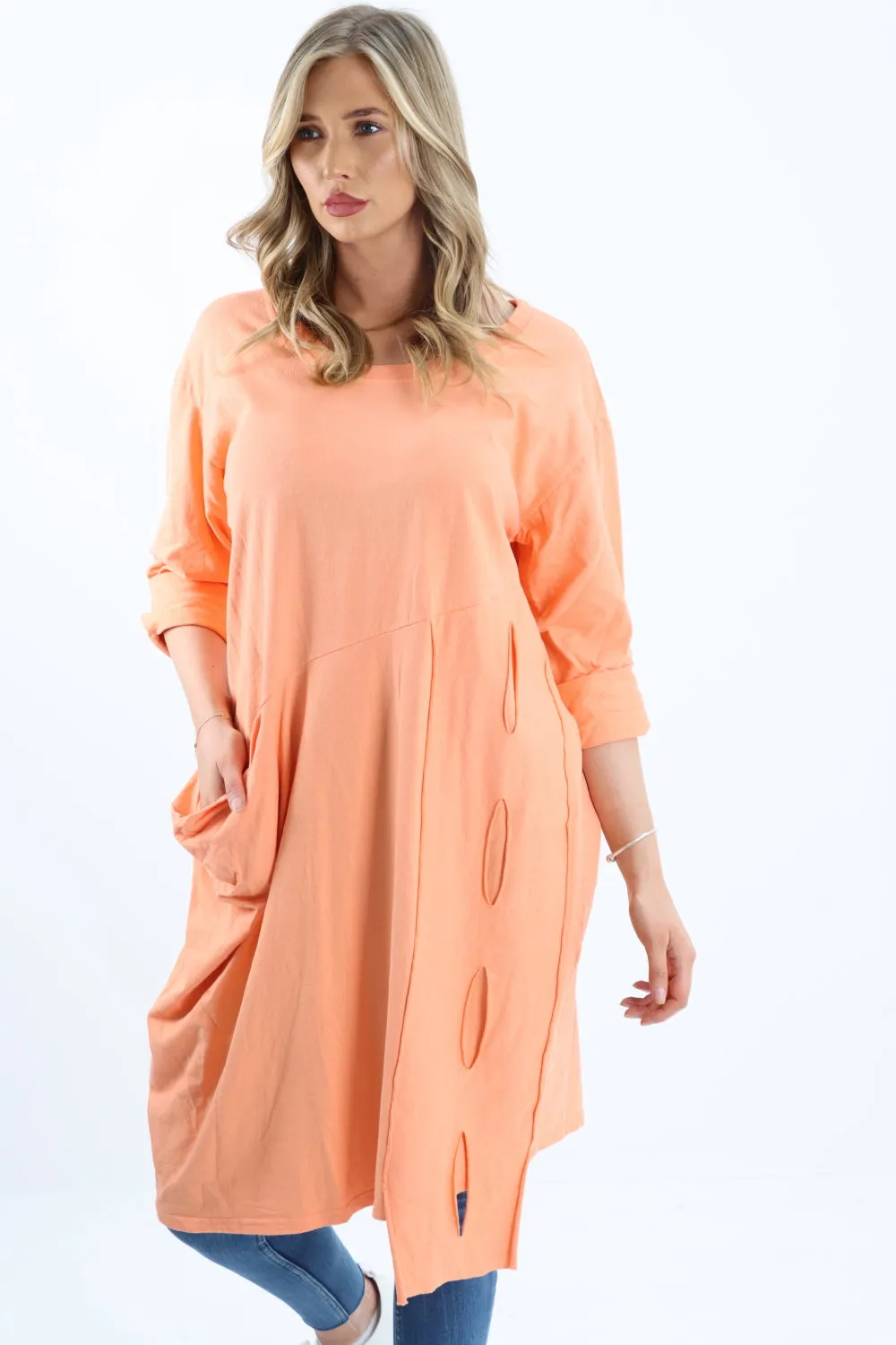 Italian Cotton Midi Dress Orange Sz 8-16