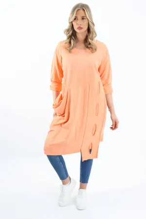 Italian Cotton Midi Dress Orange Sz 8-16