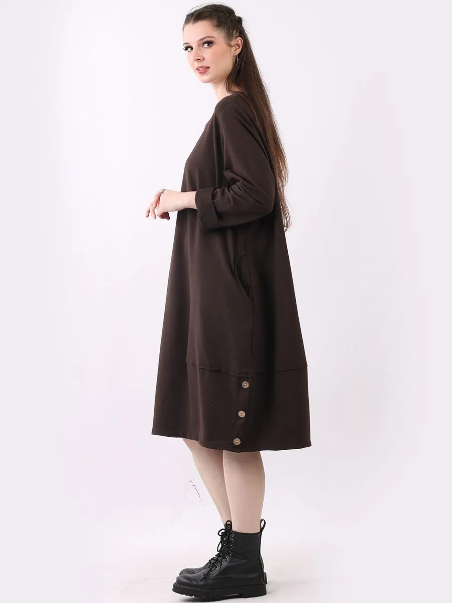 Italian Cotton Slouch Button Dress Chocolate Sz 12-24