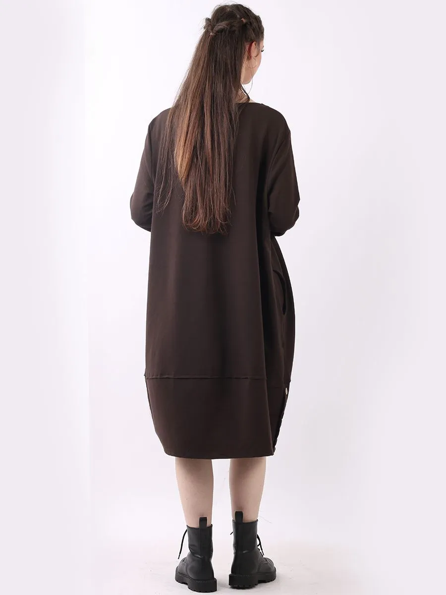 Italian Cotton Slouch Button Dress Chocolate Sz 12-24