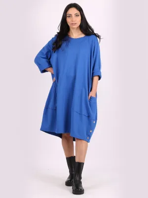 Italian Cotton Slouch Button Dress Royal Blue Sz 12-24