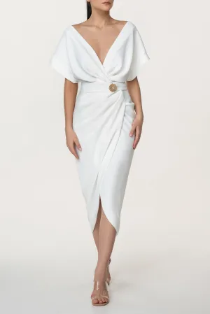 Jaya Crepe Midi Dress in Ivory