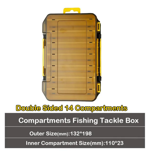 JOHNCOO Double Sided 14/12 Compartments Fishing Tackle, Lure, & Bait Box Organizer