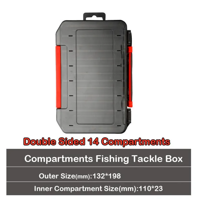 JOHNCOO Double Sided 14/12 Compartments Fishing Tackle, Lure, & Bait Box Organizer
