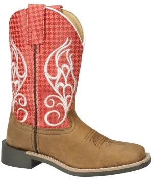 Kid's Rodeo Brown Distress/Rust Leather Western Boot with White Embroidery from Smoky Mountain Boots