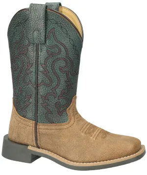 Kids Smoky Mountain Boots Distressed Brown Midland Square Toe Boots with Pebble Green Tops
