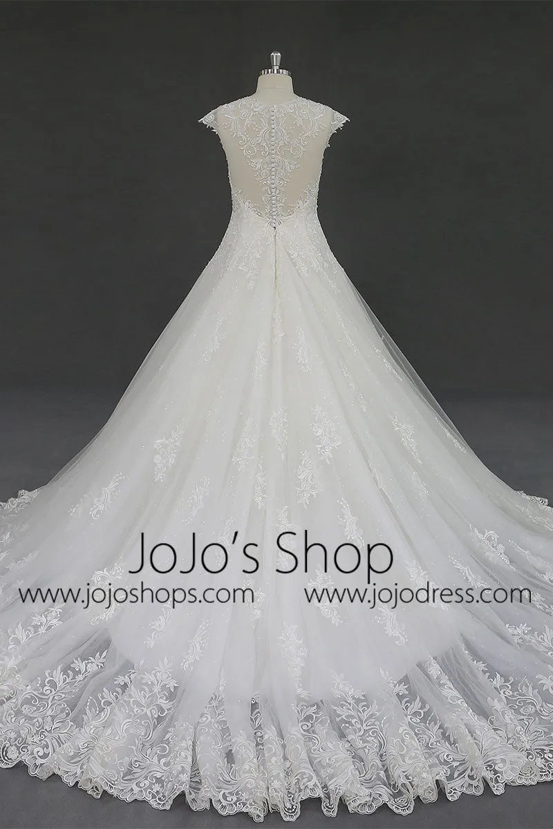 Lace Ball Gown Wedding Dress with Cap Sleeves RD2001