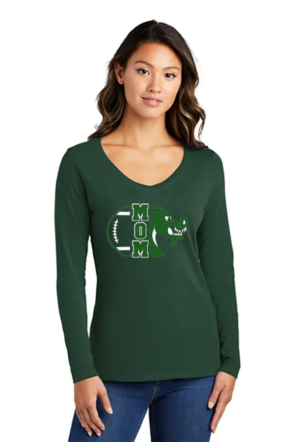 Ladies Long Sleeve Fan Favorite V-Neck Tee - Football Mom