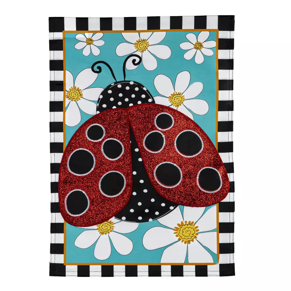 Ladybug with daisies garden flag