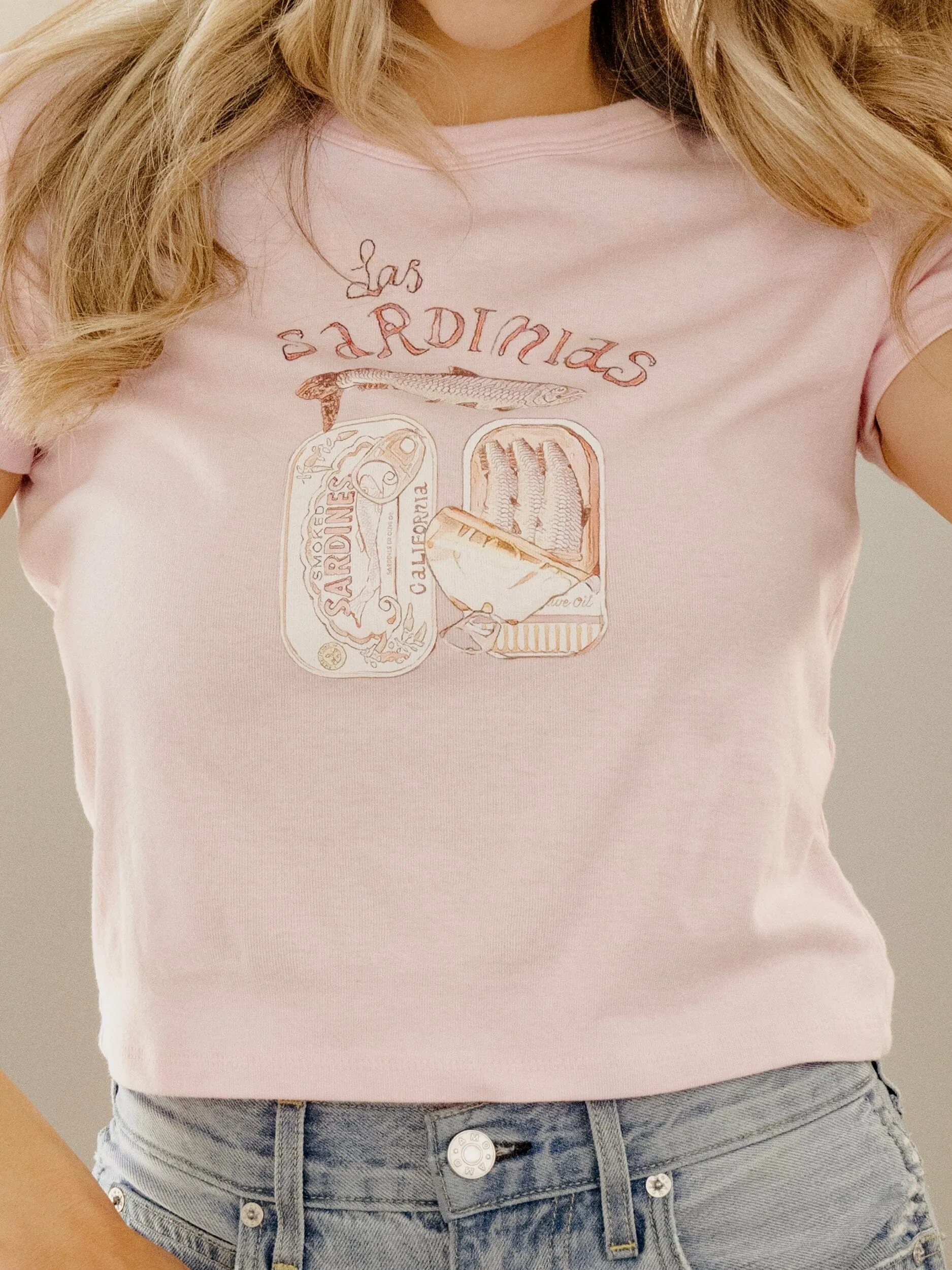 Las Sardinias Pink Micro Cropped Tee