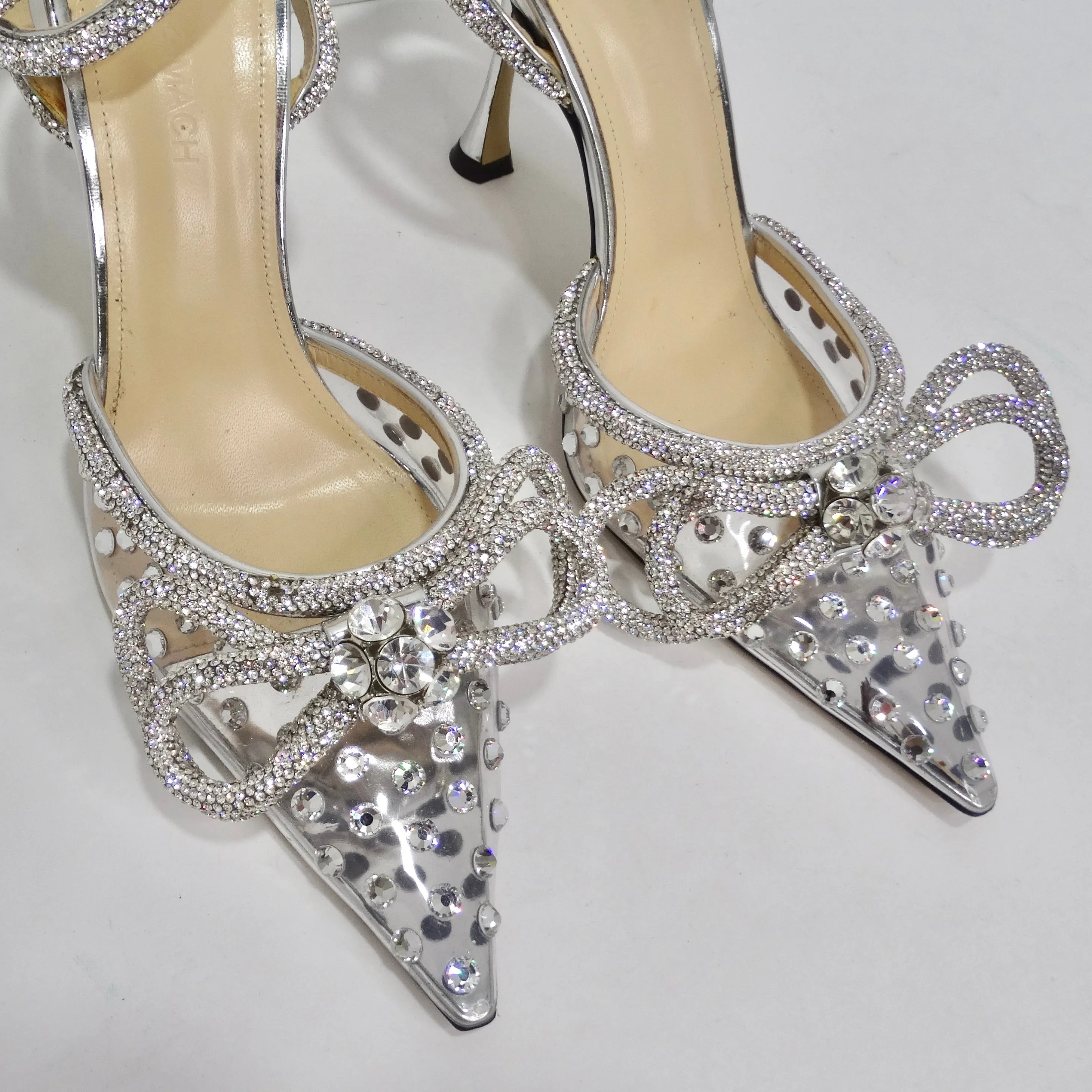 Mach & Mach Silver Double Bow 100 Crystal Pvc Pumps