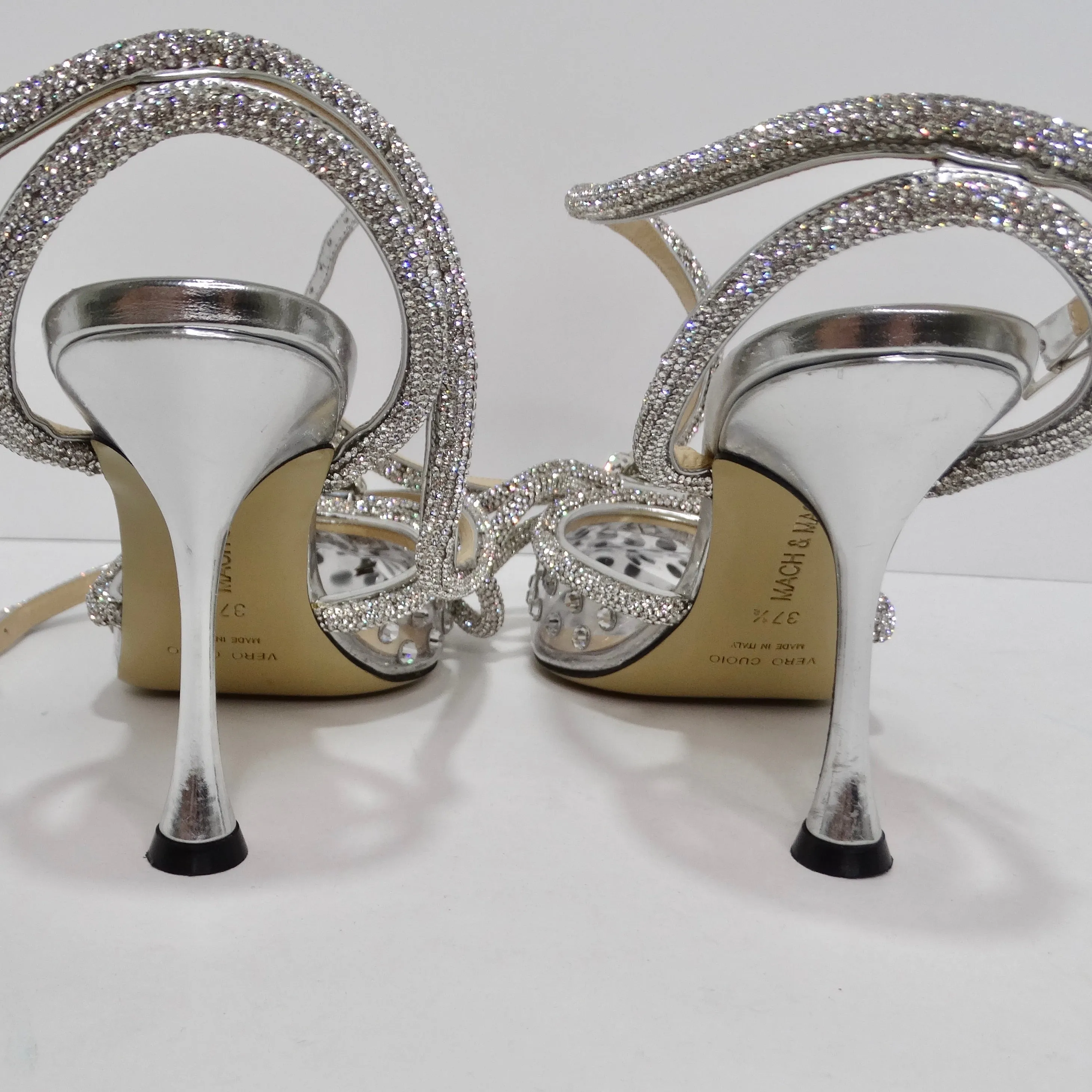 Mach & Mach Silver Double Bow 100 Crystal Pvc Pumps