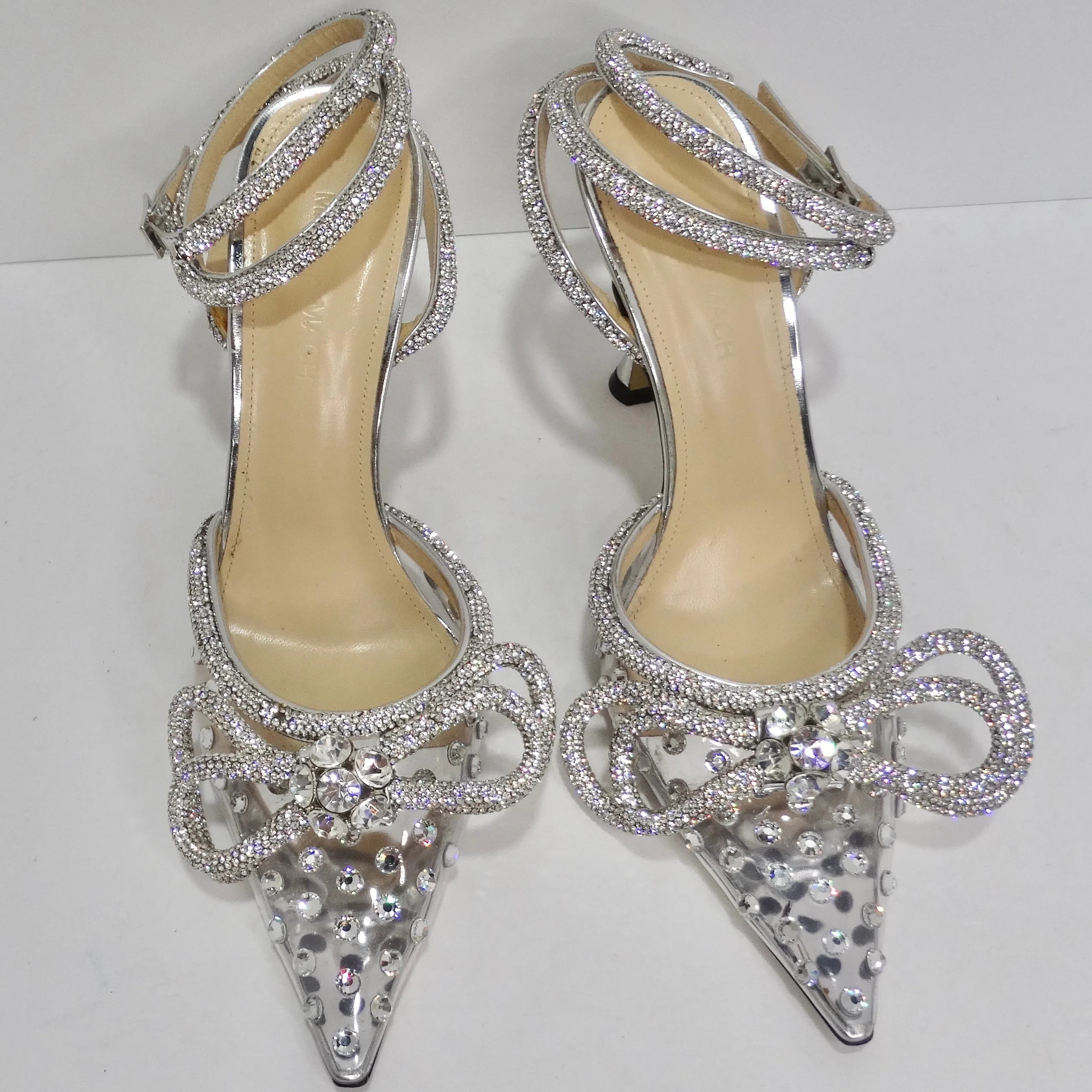 Mach & Mach Silver Double Bow 100 Crystal Pvc Pumps