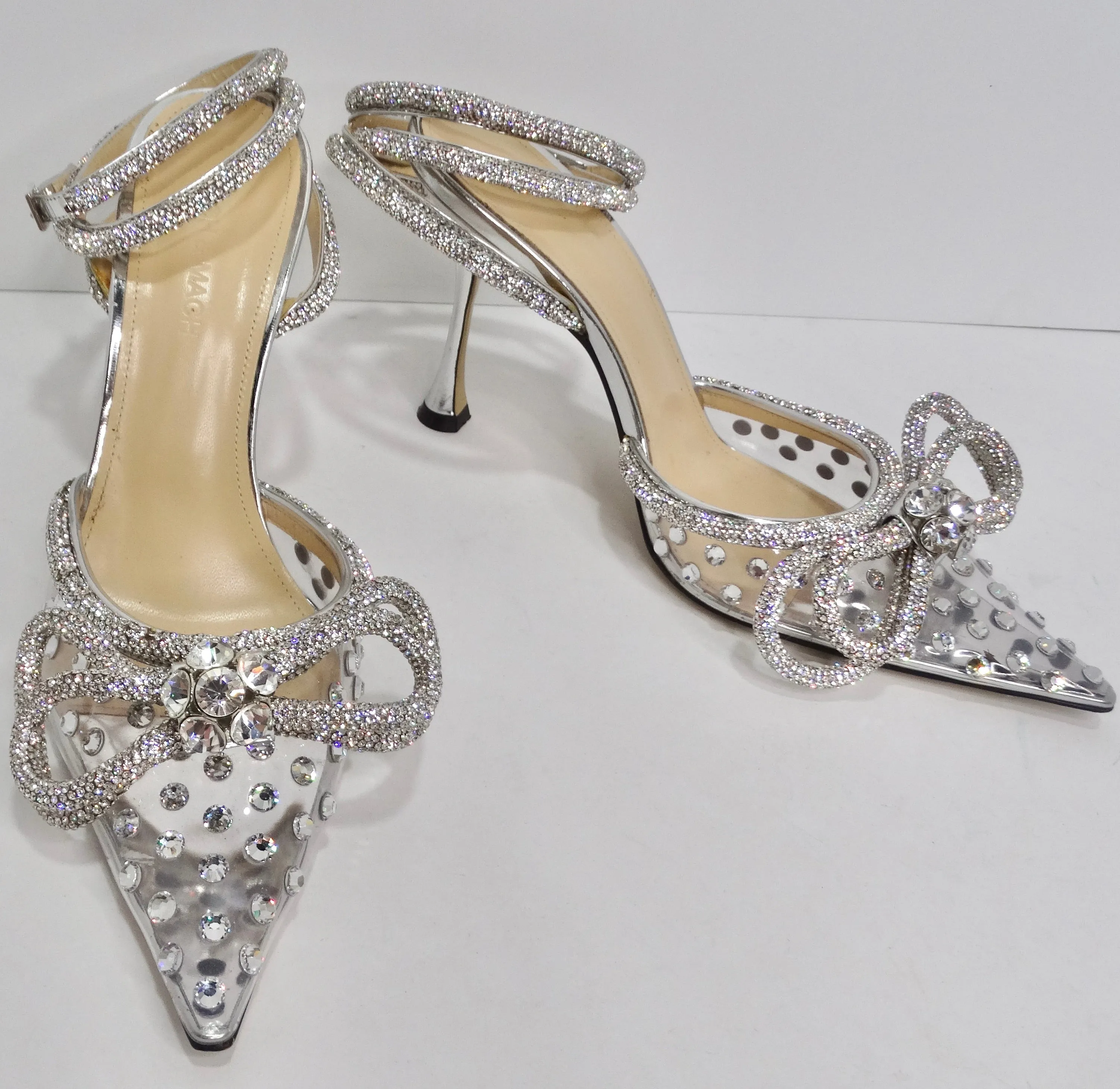 Mach & Mach Silver Double Bow 100 Crystal Pvc Pumps