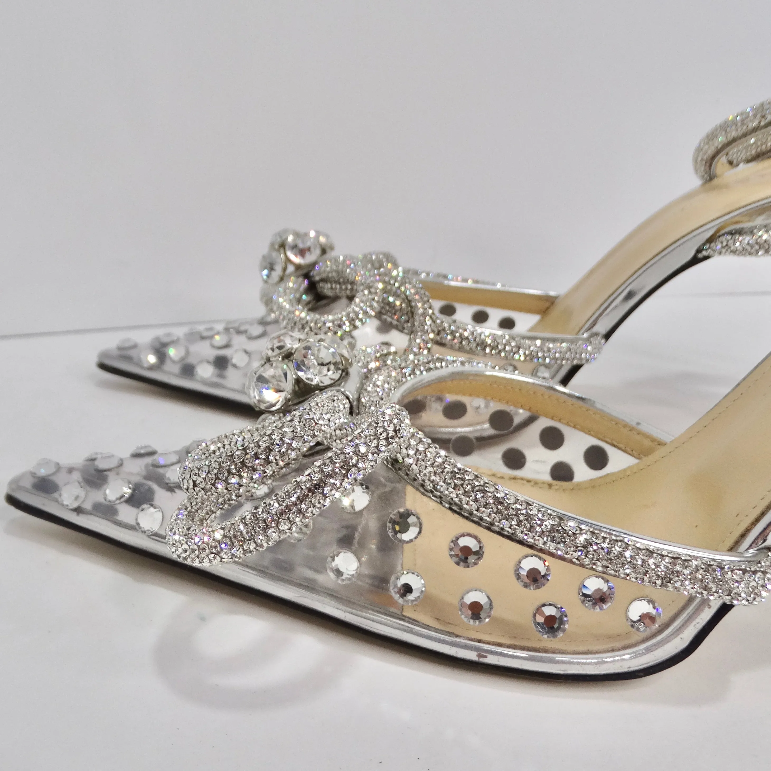 Mach & Mach Silver Double Bow 100 Crystal Pvc Pumps