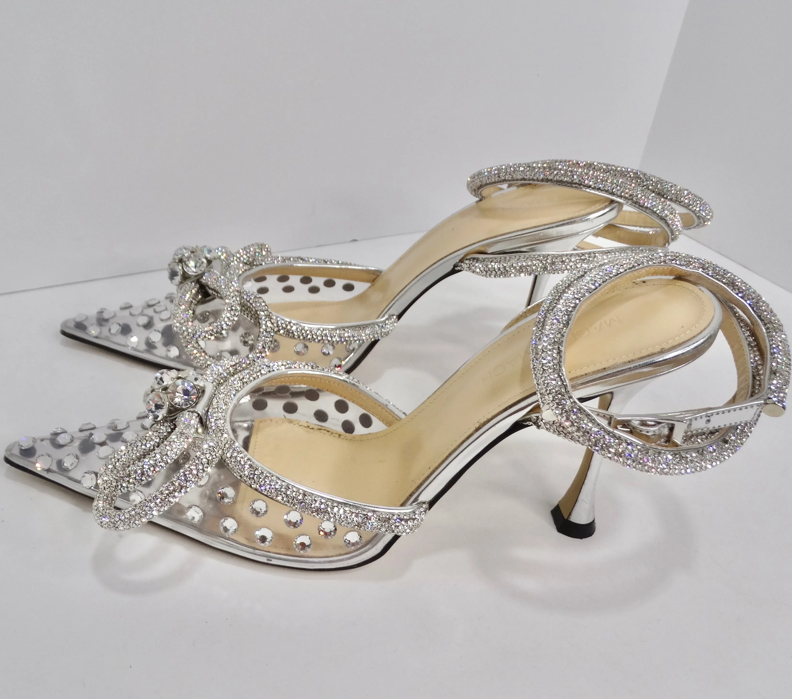 Mach & Mach Silver Double Bow 100 Crystal Pvc Pumps