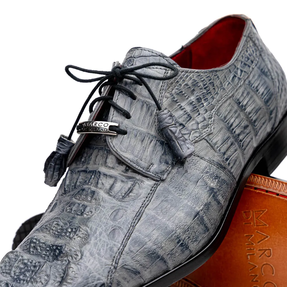 Marco Di Milano Tulum Grey Hornback Crocodile Derby Oxford Dress Shoes