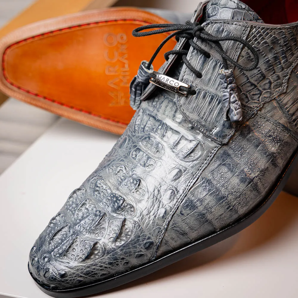 Marco Di Milano Tulum Grey Hornback Crocodile Derby Oxford Dress Shoes