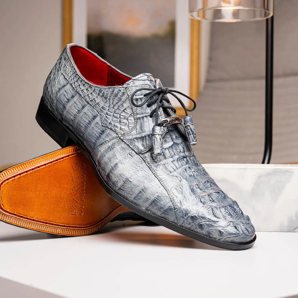 Marco Di Milano Tulum Grey Hornback Crocodile Derby Oxford Dress Shoes