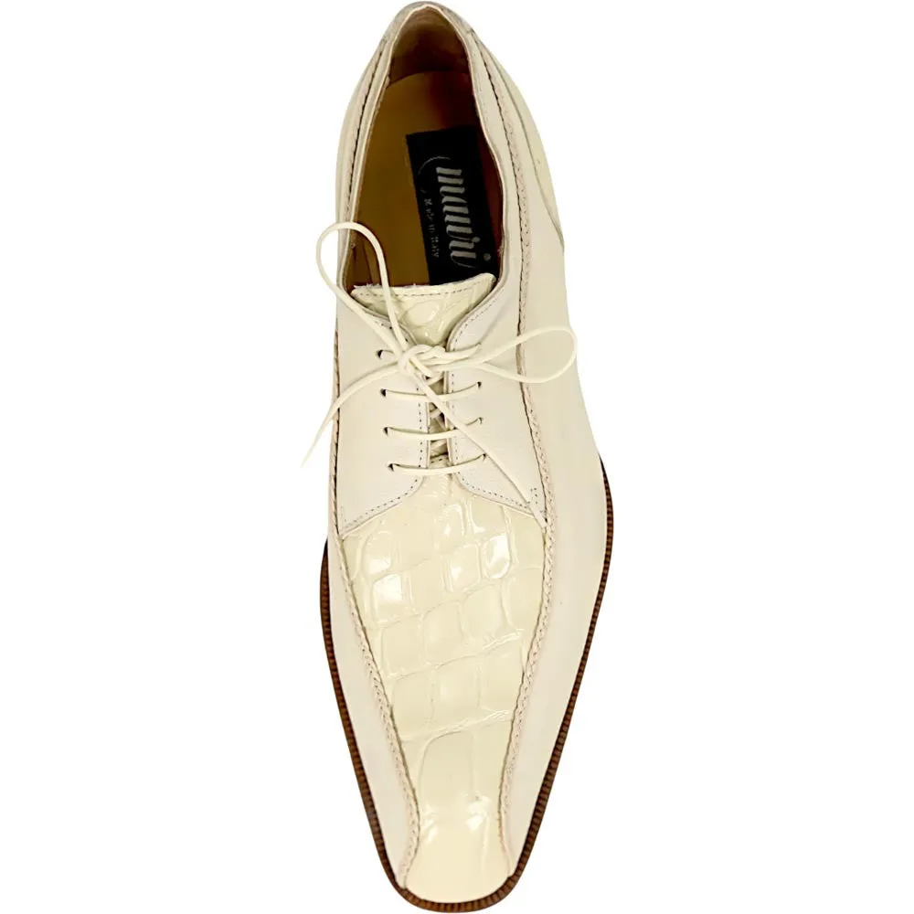 Mauri Gentleman Men's Cream Exotic Alligator / Goat Leather Derby Shoes