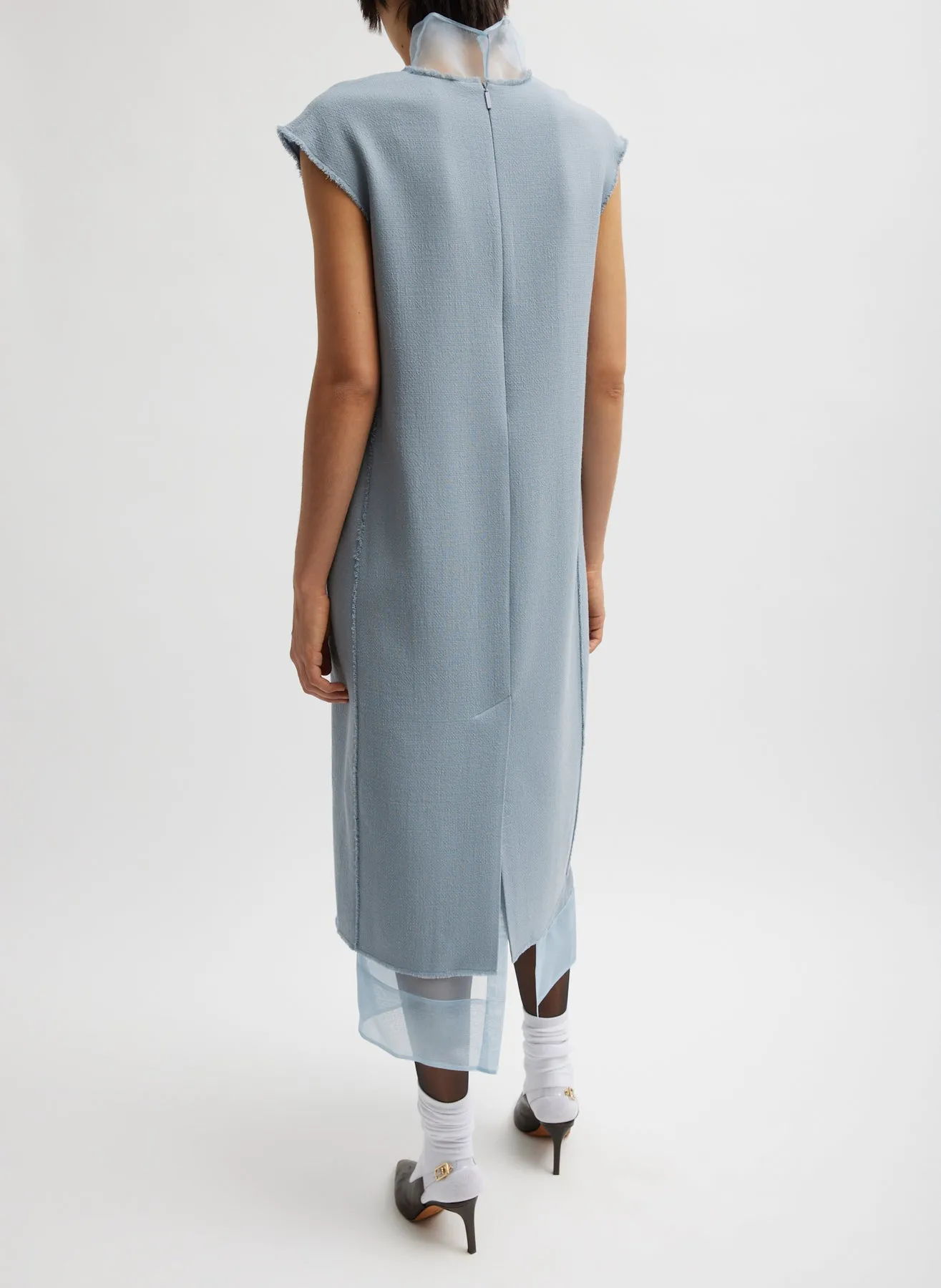 Melee Crepe V-Neck Dress With Organza Lining