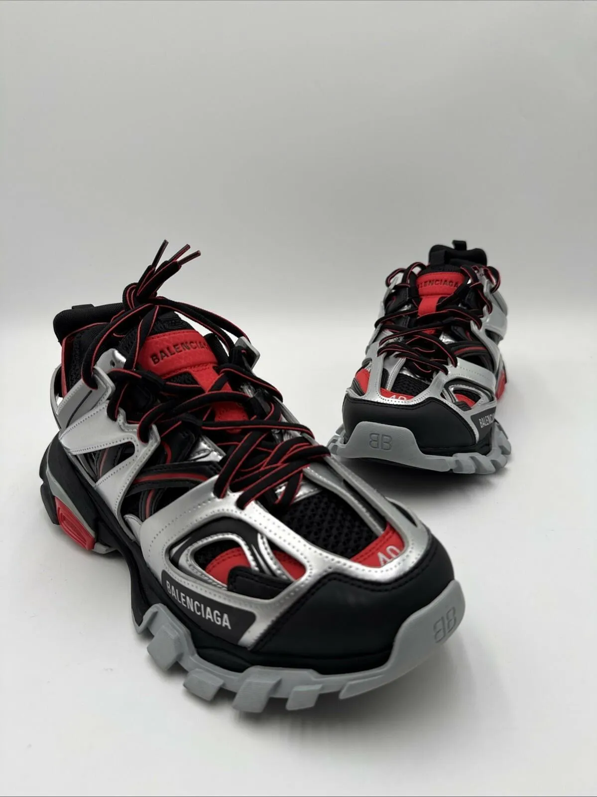 Men’s Balenciaga Track Sneaker Color Black Red Silver Size 40 - Very Good