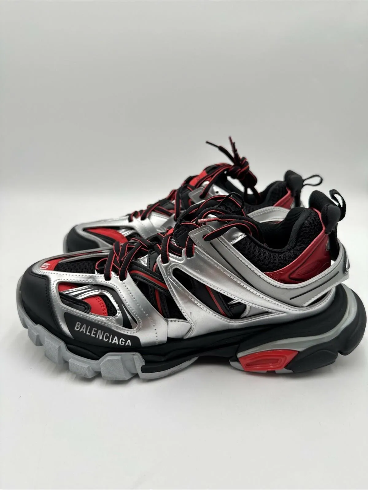 Men’s Balenciaga Track Sneaker Color Black Red Silver Size 40 - Very Good