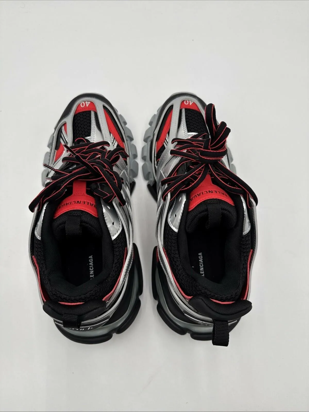 Men’s Balenciaga Track Sneaker Color Black Red Silver Size 40 - Very Good