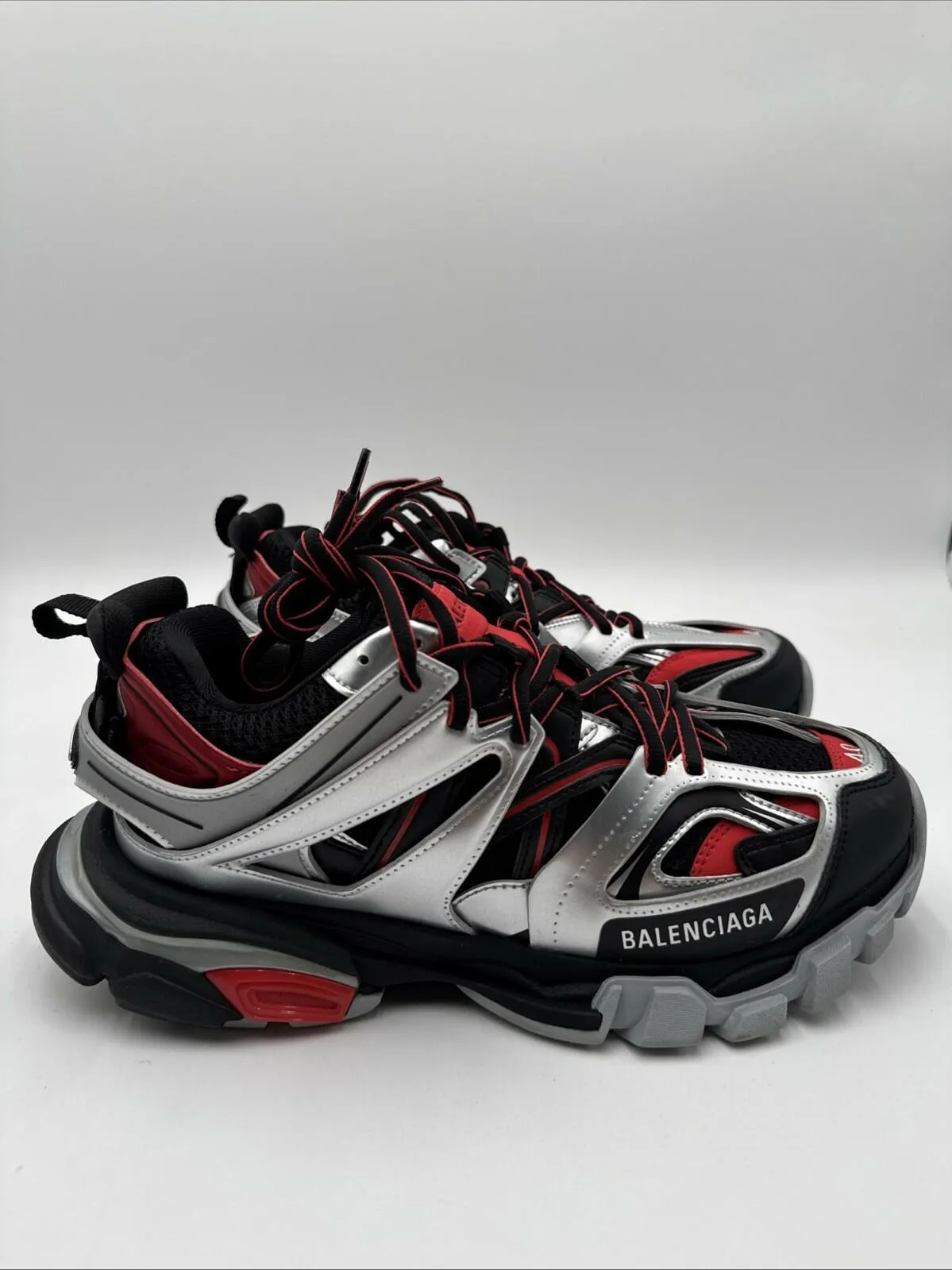 Men’s Balenciaga Track Sneaker Color Black Red Silver Size 40 - Very Good