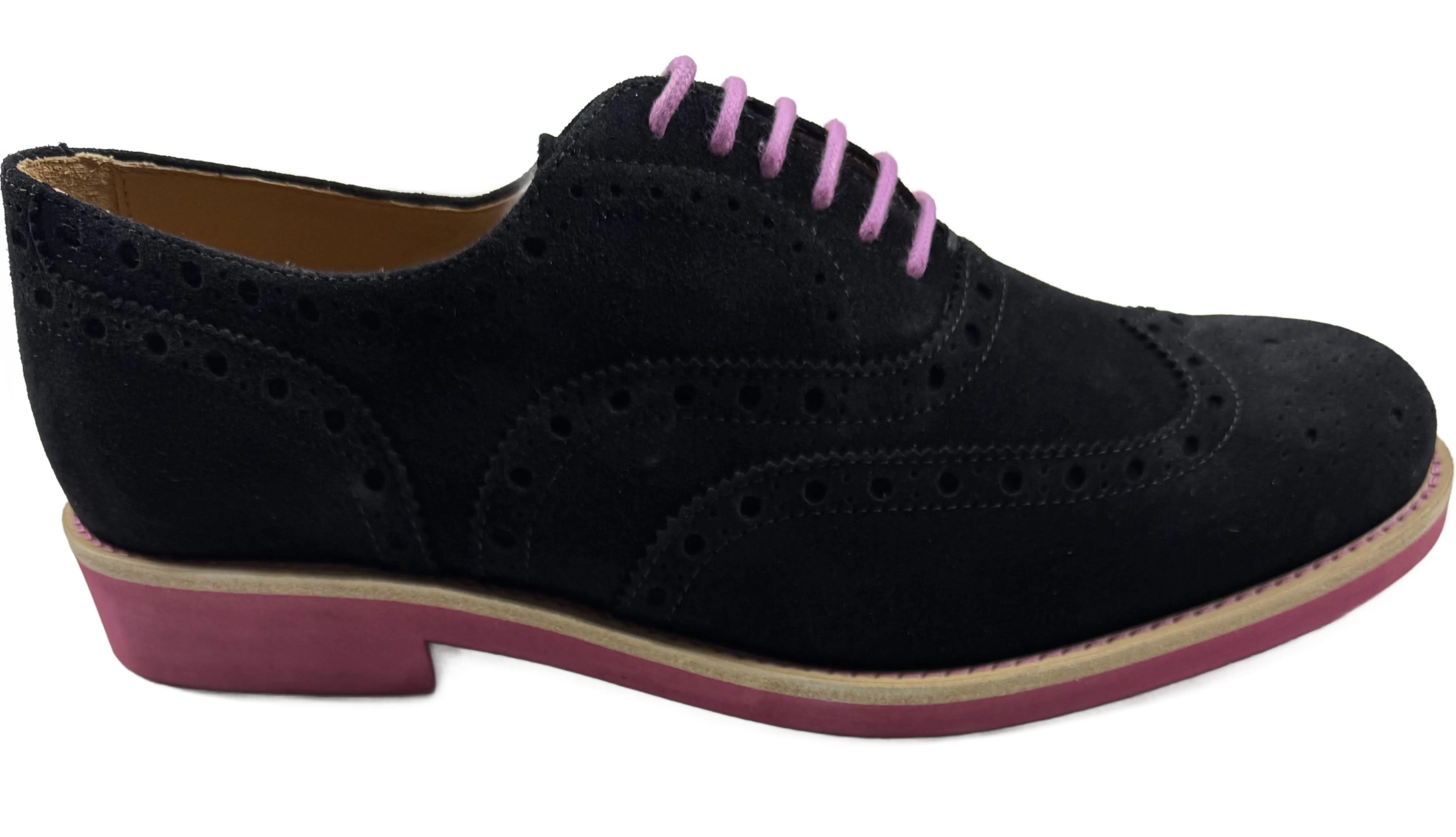 Mens Black and Pink Suede Wingtip Dress Shoes